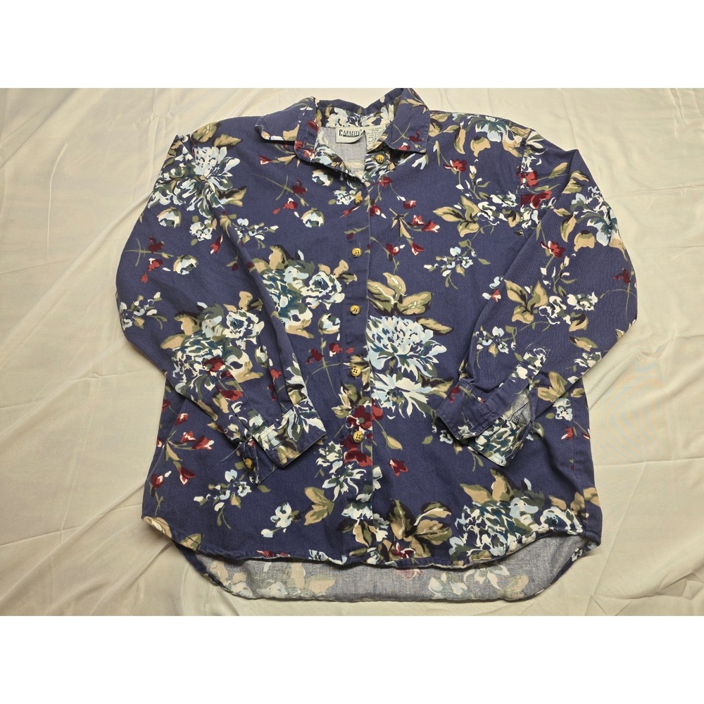 Capacity‎ Petites Floral Print Button Down Long Sleeve Shirt Top Blouse